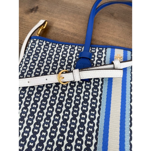 Tory Burch Gemini Link Small Tote Blue Coated Canvas Crossbody Bag Purse Carryon - Picture 16 of 16